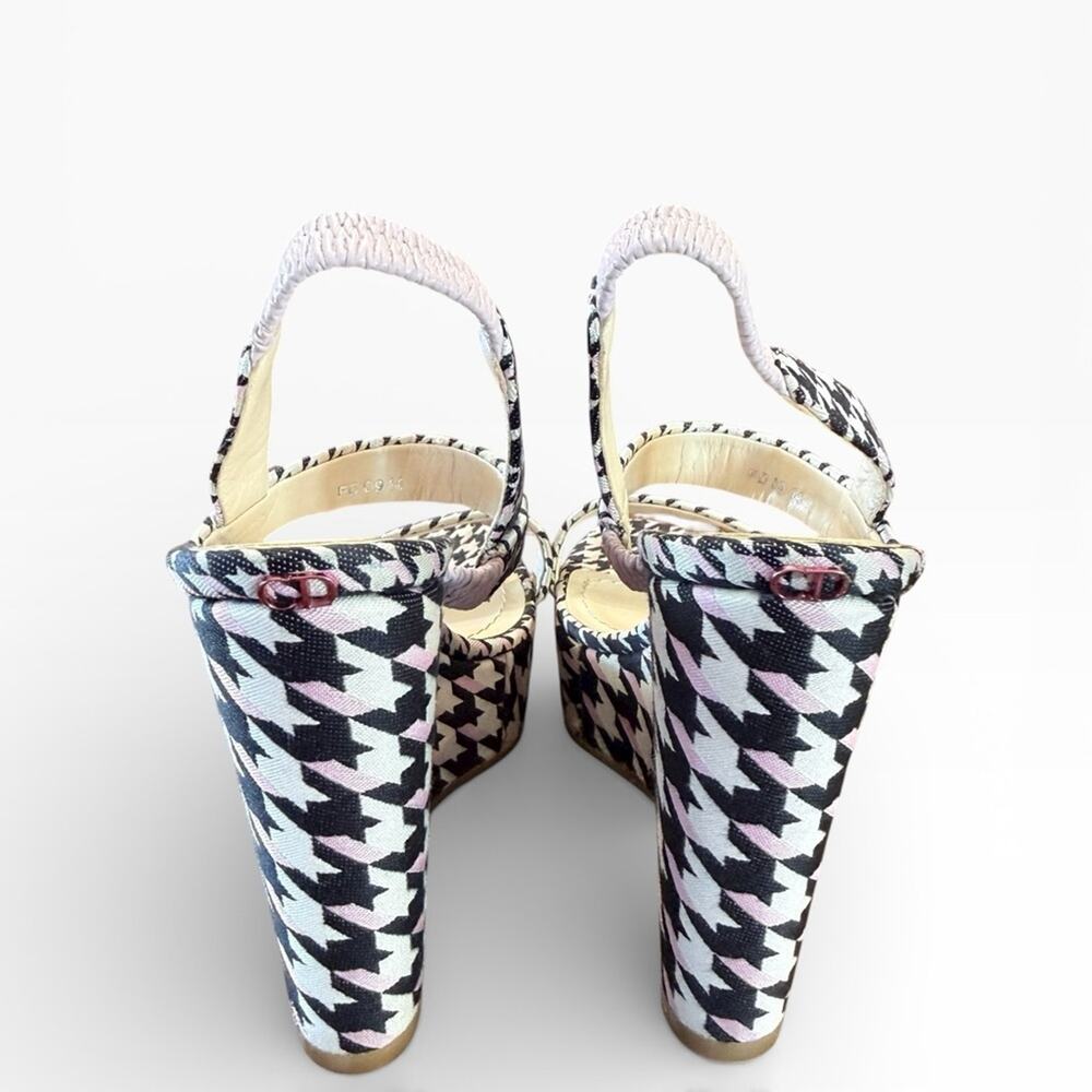Christian Dior Volt Houndstooth Canvas Wedge Slingback Sandals EU 39 US 9 - Picture 3 of 16
